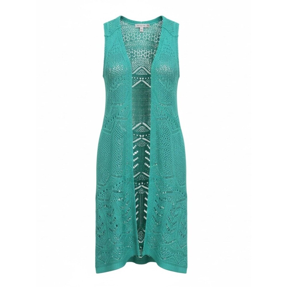 Keren Hart Crochet Open-Front Vest in Teal Women’s S